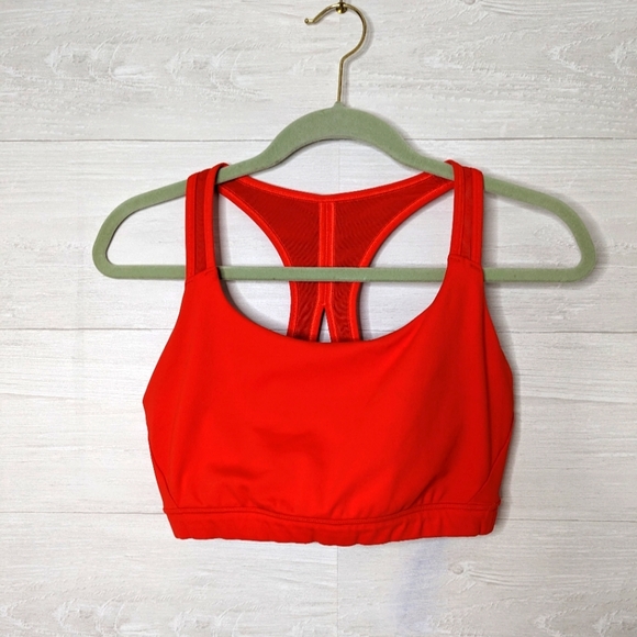 Athleta Contender Red Orange Mesh Panel Sports Bra Size M - Picture 3 of 5